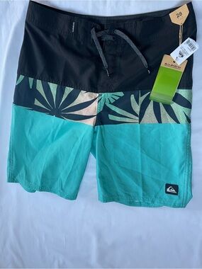 Quiksilver Black & Teal Tropical Panel Boardshorts